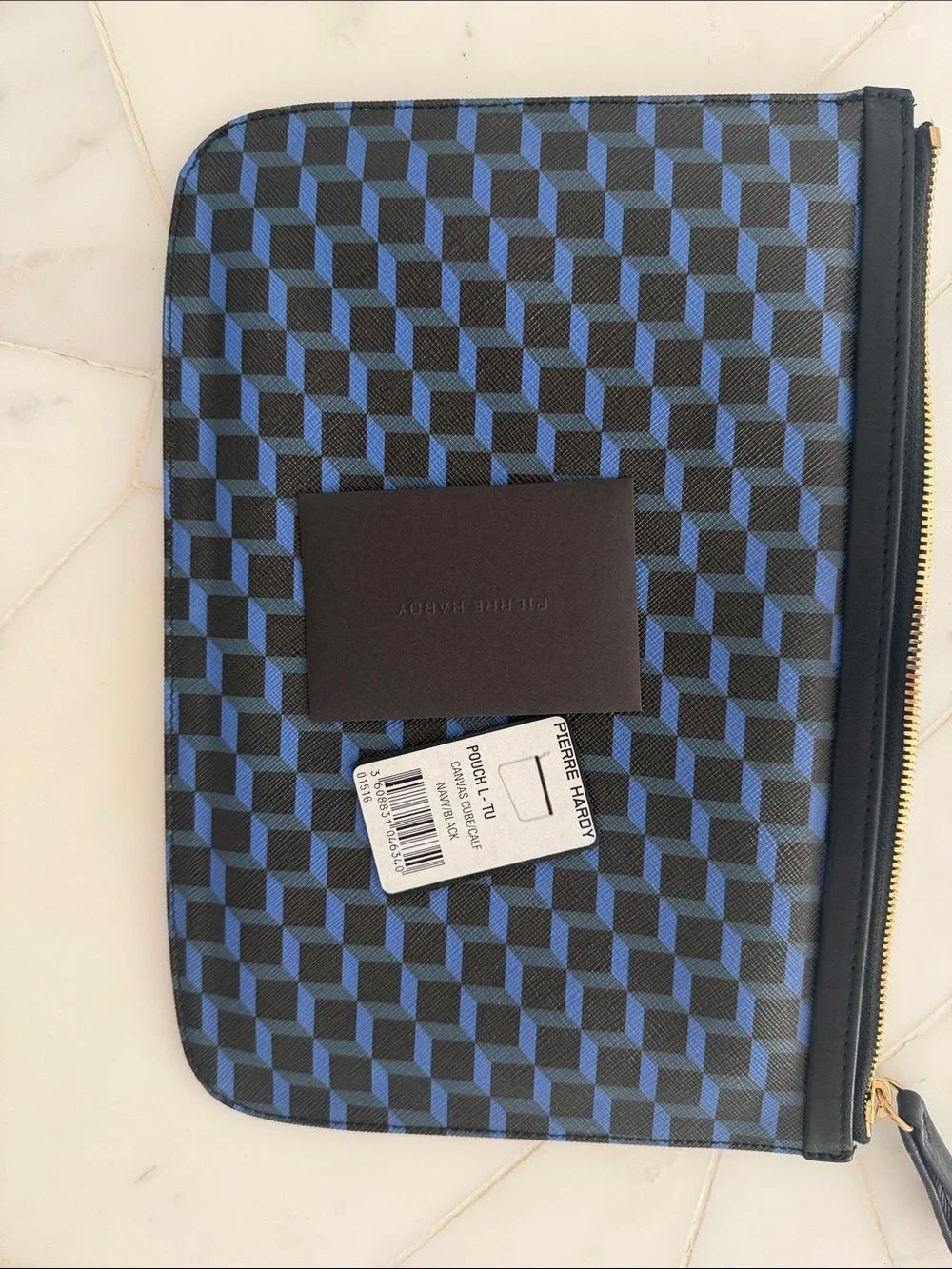 Pierre Hardy Blue and Black Geometric Zip Pouch